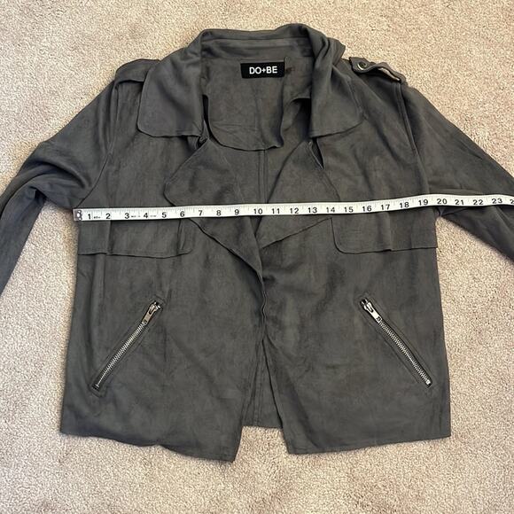 DO+BE Faux Suede Open Front Jacket Size S Gray Draped Flowy Moto Military - Picture 6 of 7